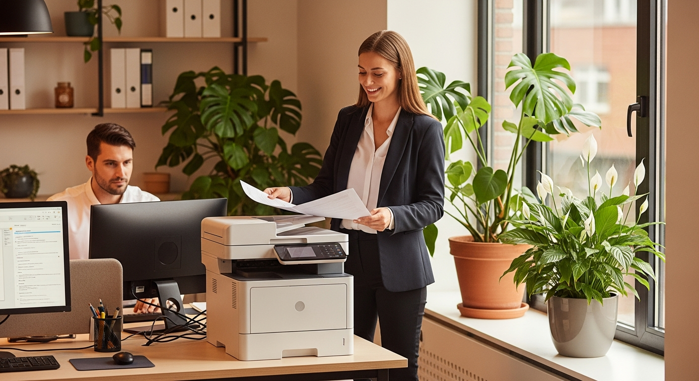 Modern office with multifunction printer